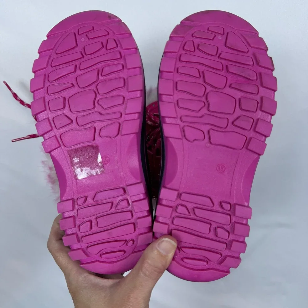 KRIVER-1 Snow Boots Kids Size 13 Pink Star Quilted Faux Fur Trim Duck Boots